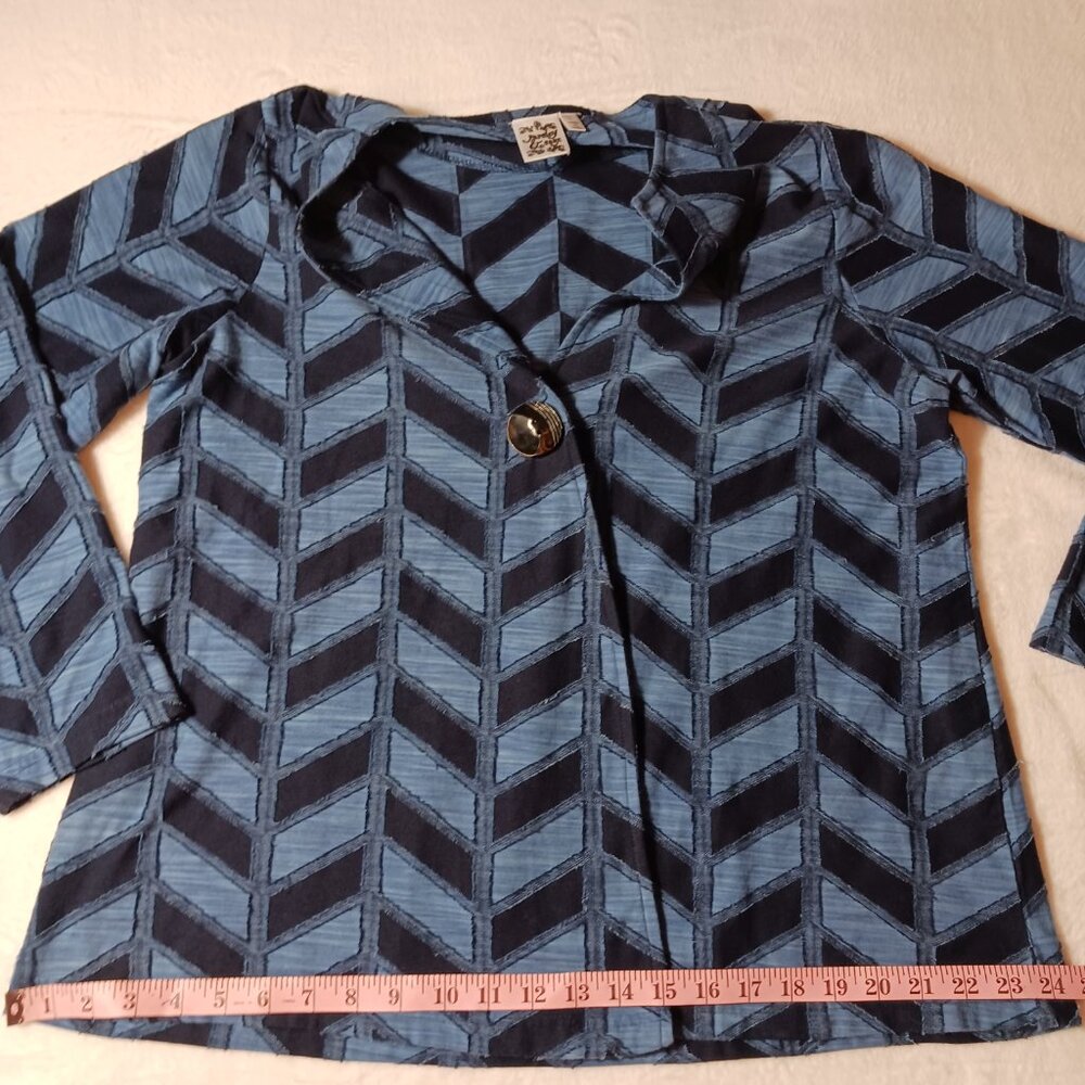 Parsley & Sage, Large, Blue Chevron Top/Wrap, Long Sleeve, Leight Weight, Cotton - Picture 11 of 12